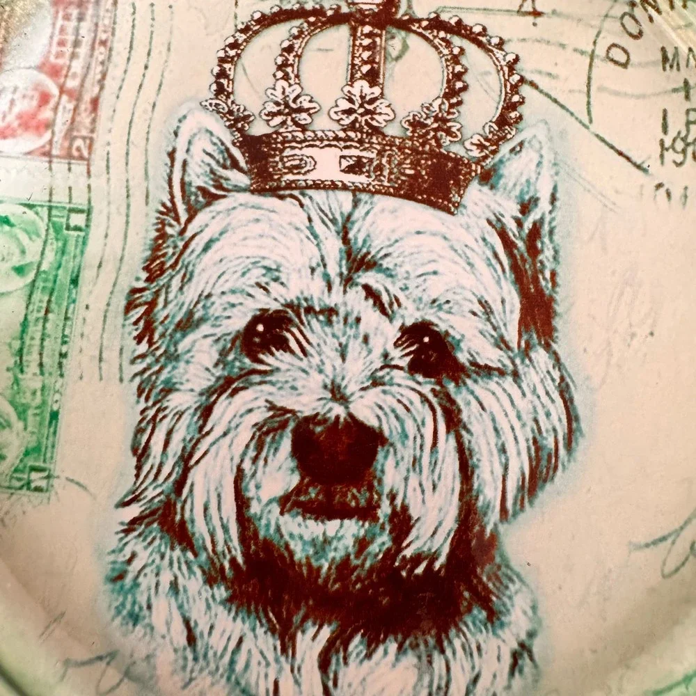 Westie Dog‎ Crowned Postcard Glass Trinket Dish Coaster Jewelry Holder Decor